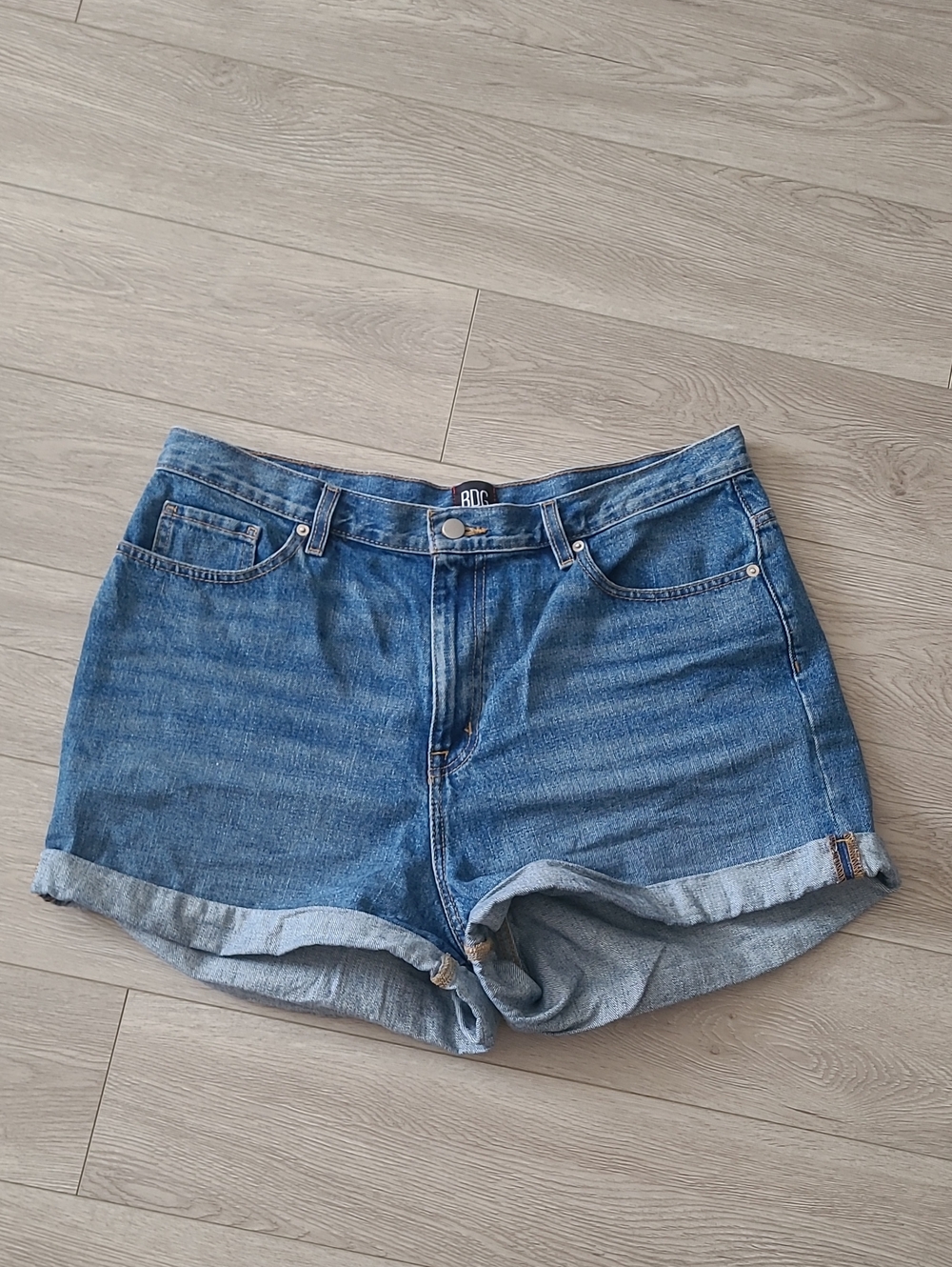 BDG Blue High-Waist Rolled Hem Jean Shorts